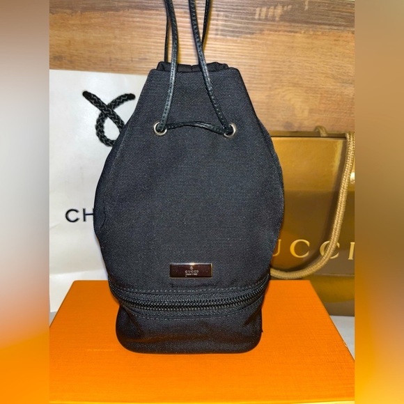 Gucci Authentic Black Nylon leather Drawstring pouch/bag LN Dust bag included - Picture 1 of 10